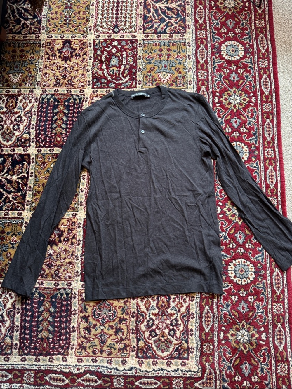 Dolce & Gabbana Men's Long-Sleeve Henley, Black, Made in Italy Size 44 (XS)